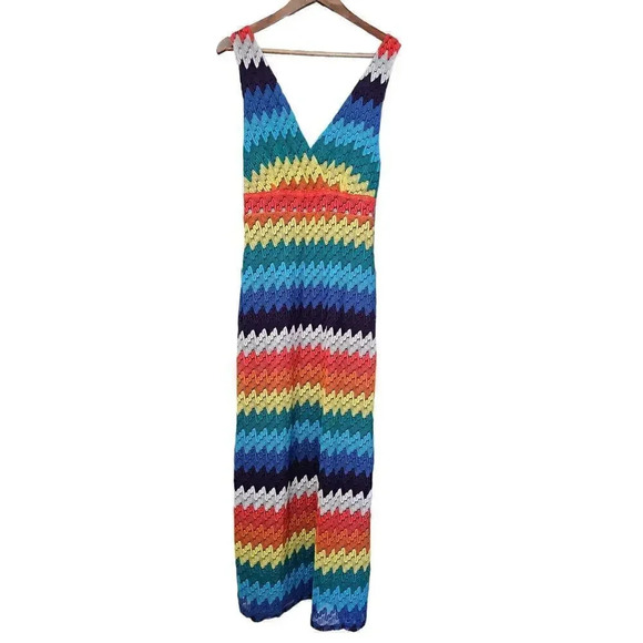 Adore Rainbow Crochet Maxi Dress Size L - Picture 1 of 4